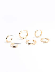 Gold Minimal Huggie Hoop Earrings 3-Pack