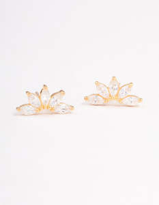 Gold Plated Sterling Silver Cubic Zirconia Fan Stud Earrings