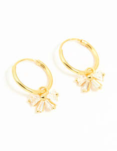 Gold Plated Sterling Silver Cubic Zirconia Bow Huggie Earrings