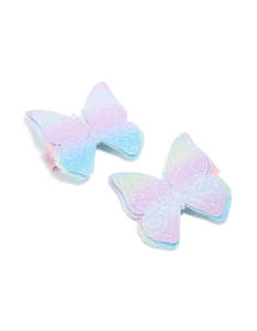Kids Blue Green Purple Ombre Fabric Butterfly Clips 2-Pack