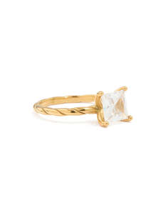 Waterproof Gold Plated Stainless Steel Cubic Zirconia Square Ring