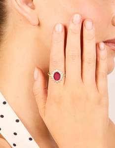 Gold Plated Oval Red Cubic Zirconia Ring
