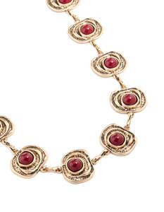 Red: Antique Gold Organic Circle Dark Red Stones Belt