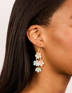 Red: Gold Multicoloured Frosted Flower Drop Earrings