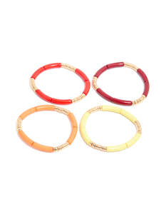 Multicoloured Acrylic With Gold Rings Bracelets 4-Pack