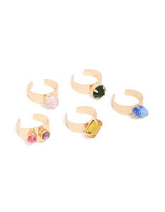 Red: Gold Multicoloured Diamante Toe Rings 5-Pack