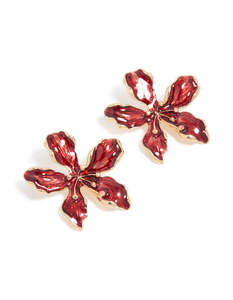 Red: Gold Red Flower Stud Earrings