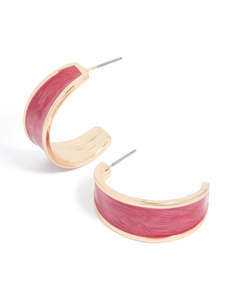 Red: Gold Red Marble Inlay Hoop Earrings