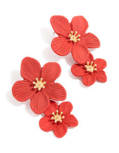 Red: Gold Double Red Flower Earrings