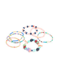 Red: Multicoloured Irregular Beaded Stretch Bracelets 7-Pack