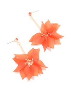 Red: Gold Red Acrylic Flower Petal Drop Earrings