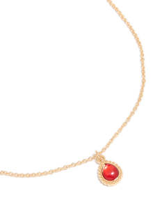Red: Gold Red Diamante Simple Teardrop Pendant Necklace