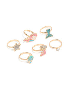 Star Earrings: Kids Gold Mermaid & Sea Rings 6-Pack