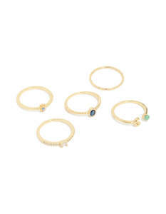 Gold Plated Blue Cubic Zirconia Celestial Rings 5 -Pack
