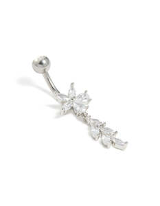Surgical Steel Cubic Zirconia Flower Vine Drop Belly Bar