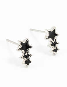 Star Earrings: Silver Layered Triple Star Stud Earrings