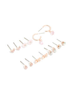 Rose Gold: Rose Gold Cubic Zirconia Flower & Bow Earrings 7-Pack