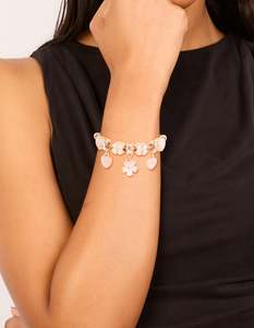 Rose Gold: Rose Gold Flower & Heart Charm Toggle Bracelet