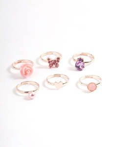 Rose Gold: Kids Rose Gold Heart Diamante Pear Ring 6-Pack