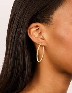 Surgical Steel Earrings: Gold Plated Surgical Steel Textured Hoop Earrings 40 MM