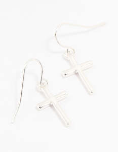 Cross Earrings: Silver Cross Drop Earrings