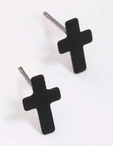 Cross Earrings: Black Cross Stud Earrings