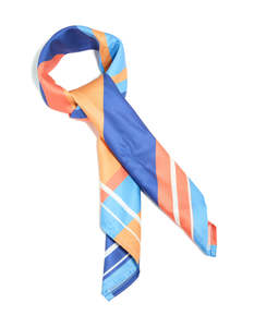 Bandanas Hair Scarves: Dark Blue & Orange Fabric Uneven Stripe Scarf