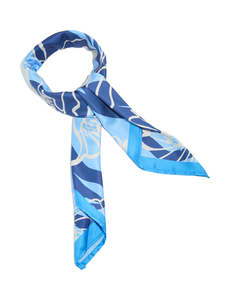 Bandanas Hair Scarves: Dark Blue Fabric & Grey Flower Outline Scarf