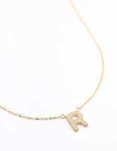 Gold Necklaces: Gold Plated Pave Letter R Necklace