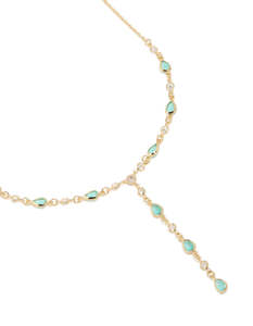 Gold Necklaces: Gold Plated Blue Cubic Zirconia Alternating Oval Y-Necklace