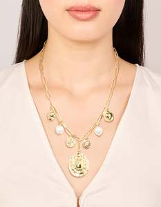 Gold Necklaces: Gold Plated Statement Circle Charm Chain Necklace