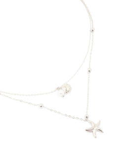 White: Waterproof Stainless Steel Starfish & Shell Layered Necklace