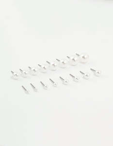 Silver Pearl Stud Earrings 8-Pack