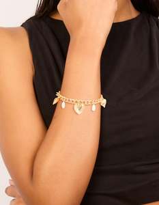 White: Gold Pearl Heart Charm Bracelet
