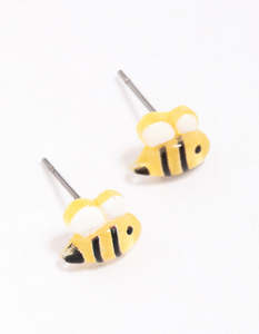 White: Bumble Bee Stud Earrings