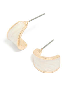 Gold White Marbled Open Hoop Earrings