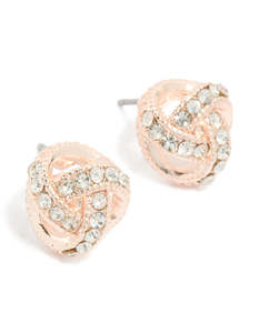 Rose Gold Earrings: Rose Gold Diamante Mini Knot Stud Earrings