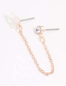 Rose Gold Earrings: Rose Gold Dainty Butterfly Chain Earrings
