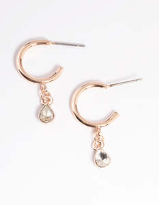 Rose Gold Earrings: Rose Gold Stone Drop Huggie Earrings