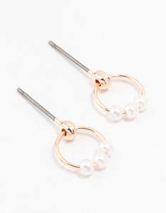 Rose Gold 3 Pearl Circular Stud Earrings