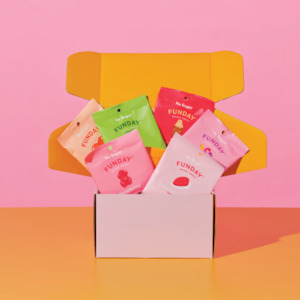 Gummies Lollies: The Ultimate FUNDAY Sampler Box (2x bags of each flavour- 12 Bags PER BOX)