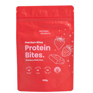 Nz Made: Strawberry White Chocolate Whey Protein Bites 300g