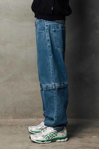 Denim: Zip Off Baggy Jeans - Patch
