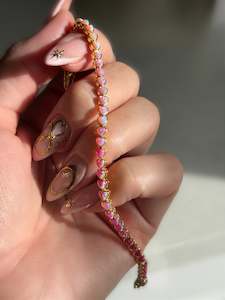 La Kaiser: Pink Opal Ombre Heart and Heart Tennis Bracelet
