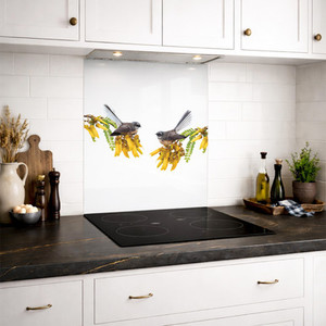 SPECIAL Fantail on Kowhai 600 x 750mm DIY install printed glass splashback
