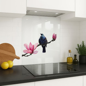 SPECIAL Tui in Pink Magnolia 600 x 750mm DIY install printed glass splashback