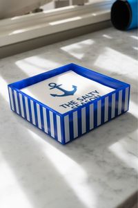 Striped Acrylic Luncheon Napkin Holder – Blue & White