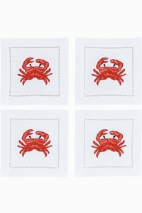 Our Napkins: Crab – 100% Linen Embroidered Cocktail Napkins (Set of 4)