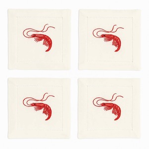 Our Napkins: Shrimp – 100% Linen Embroidered Cocktail Napkins (Set of 4)