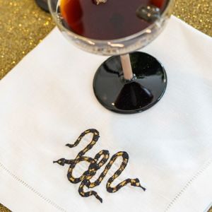 Snake – 100% Linen Embroidered Dinner Napkin (Sold Individually)